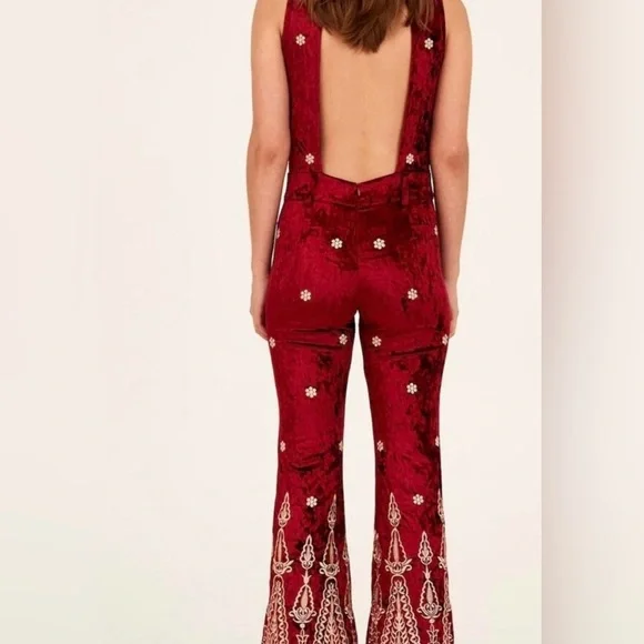LENNI The Label Chromatic Velvet Jumpsuit in Wine Red Size XS - Picture 11 of 12